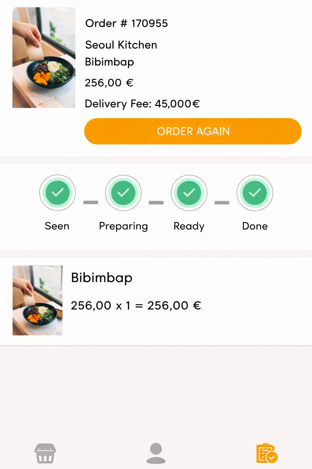 Order Ready app - track order screen